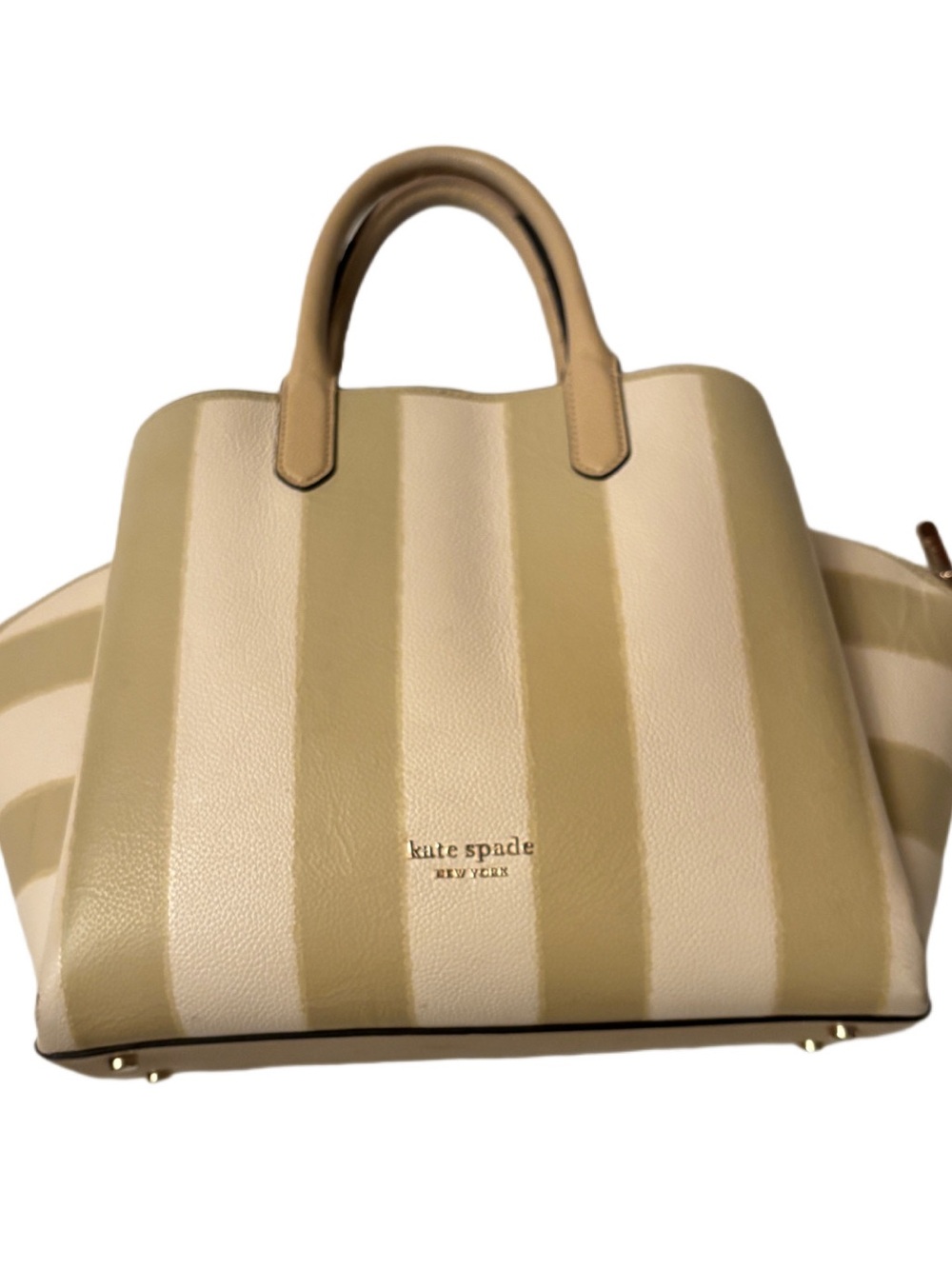 Kate Spade Avenue Awning Stripe Medium Satchel Warm Stone